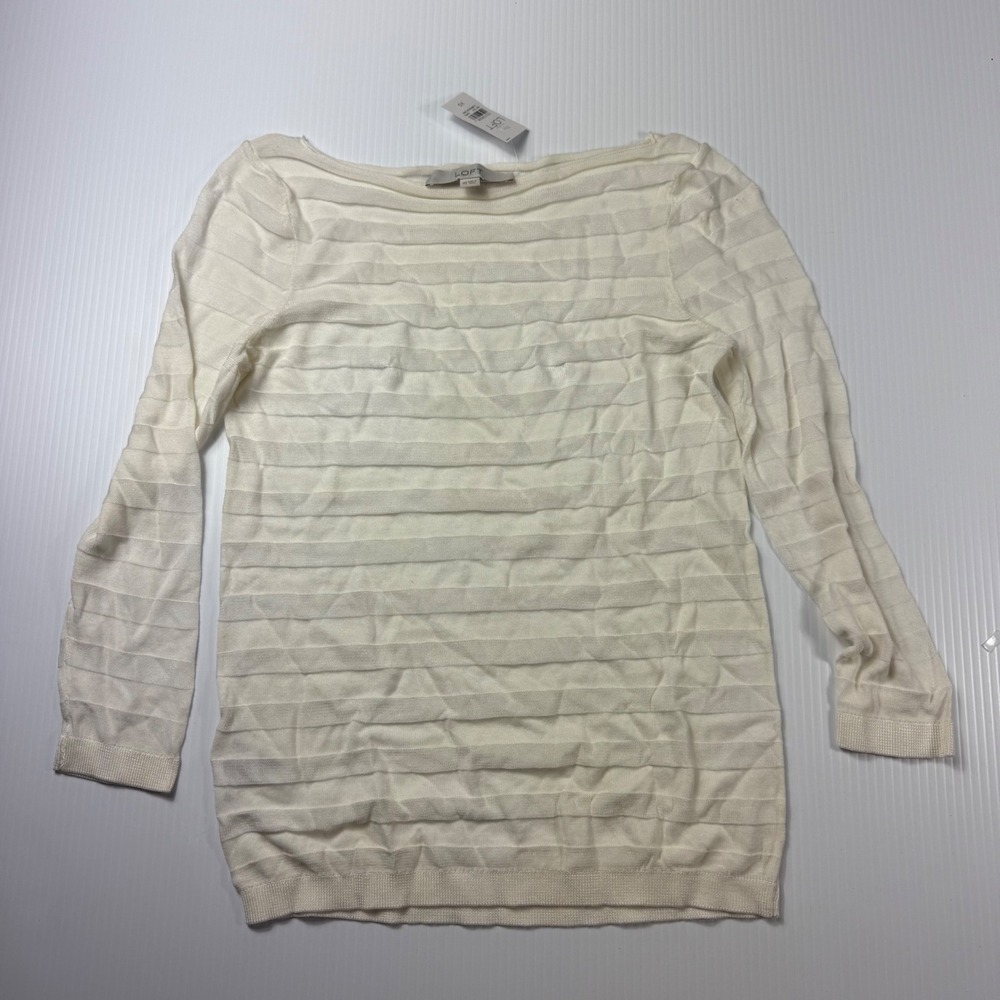 LOFT Textured Knit Top Layering Long‎ Sleeve Boat Neck Sweater XS flawed